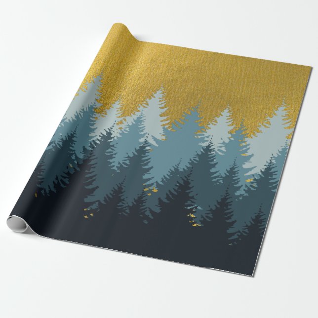 Forest Trees Golden Landscape   Wrapping Paper (Unrolled)