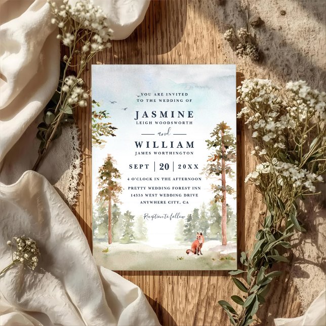 Forest Trees Landscape Rustic QR Code Wedding Invitation (Creator Uploaded)