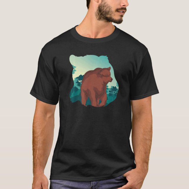 Forest Trees Nature Animal  Outdoor Grizzly Bear T-Shirt (Front)