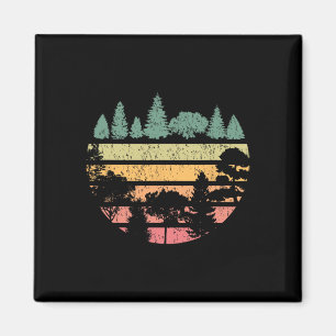 Forest Trees Retro Sunset Vintage Graphic Hiking C Magnet