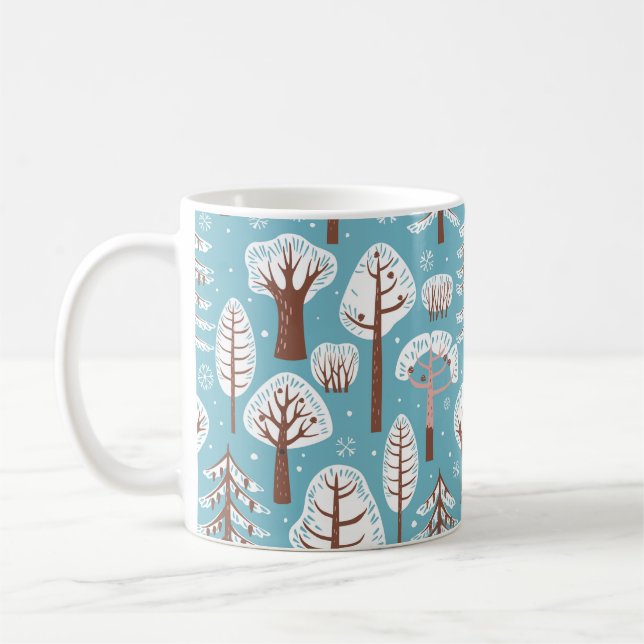 Forest, trees. Seamless background. Winter Coffee Mug (Left)