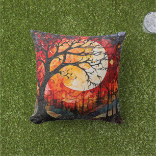 Forest trees under Full Moon Cushion