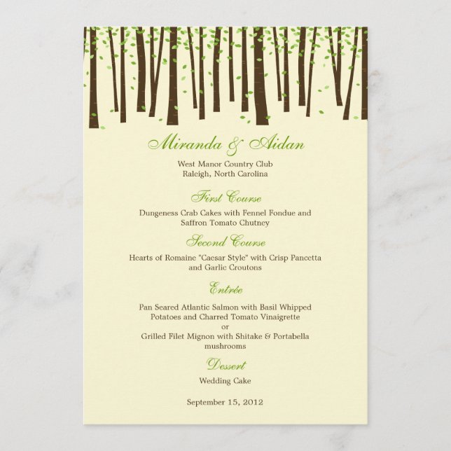 Forest Trees Wedding Menu Card - Green - (Front)
