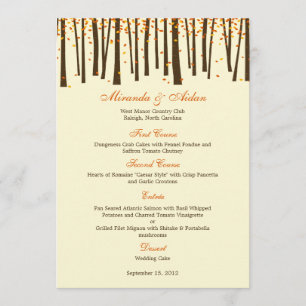 Forest Trees Wedding Menu Card - Orange -