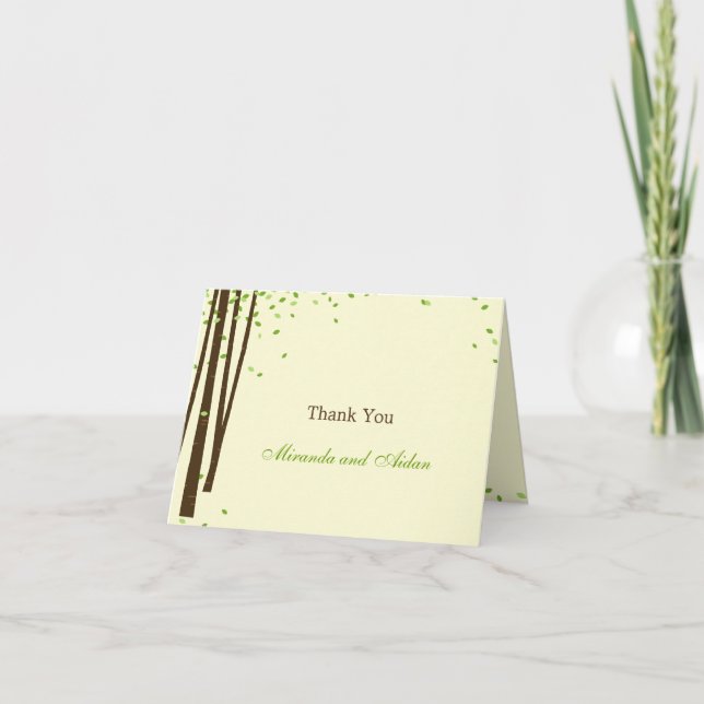 Forest Trees Wedding Thank You Card - Green (Front)