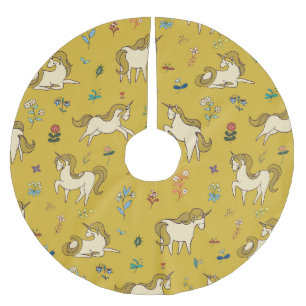 Forest Unicorn: Vintage Floral Pattern Brushed Polyester Tree Skirt