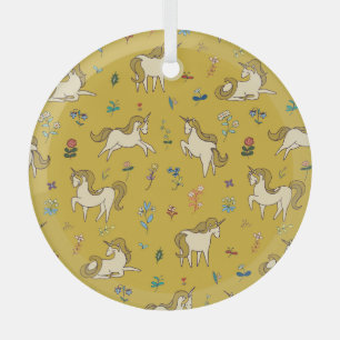 Forest Unicorn: Vintage Floral Pattern Glass Tree Decoration