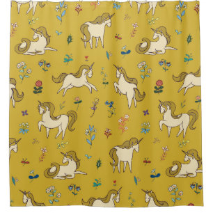 Forest Unicorn: Vintage Floral Pattern Shower Curtain