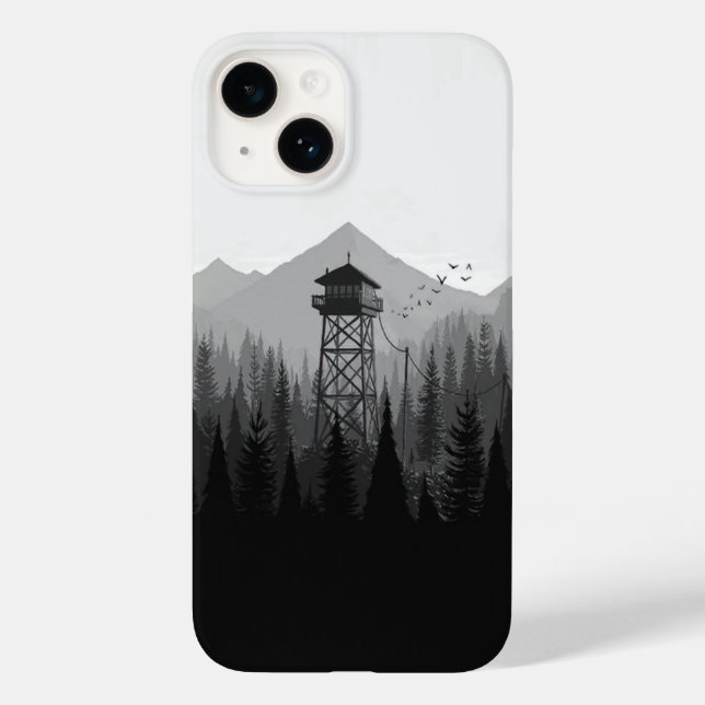 Forest Watchtower Minimalist Phone Case Black&With (Back)