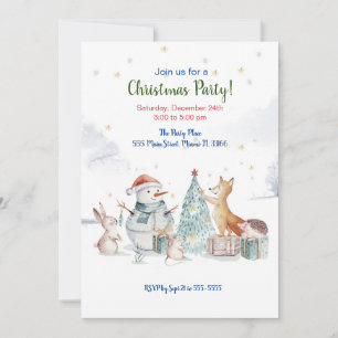 Forest watercolor christmas tree party invitation