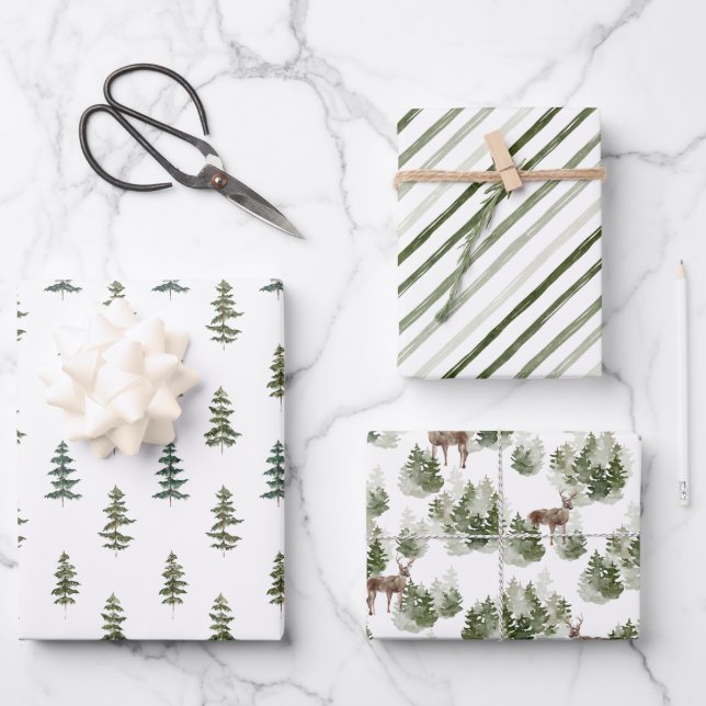 Forest watercolor theme patterns wrapping paper sheet (Front)