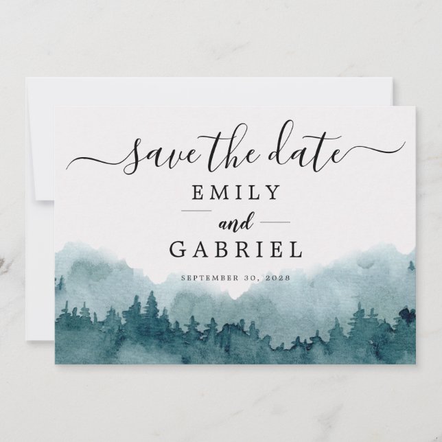 Forest Watercolor Wedding Save The Date (Front)