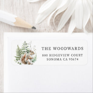 Forest Watercolor Woodland Squirrel Return Address Label