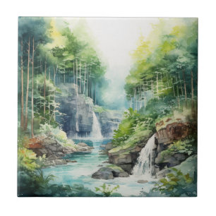 Forest Waterfall Ceramic Tile