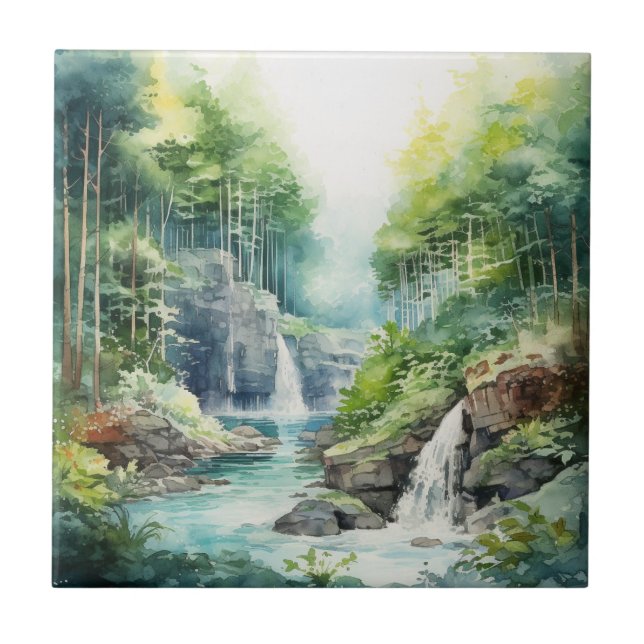 Forest Waterfall Ceramic Tile (Front)