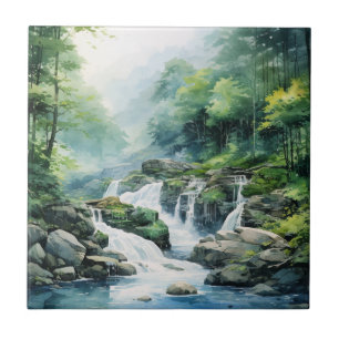 Forest Waterfall Ceramic Tile