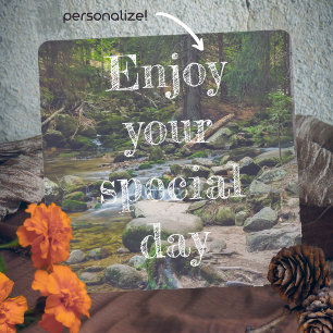 Forest waterfall holiday card