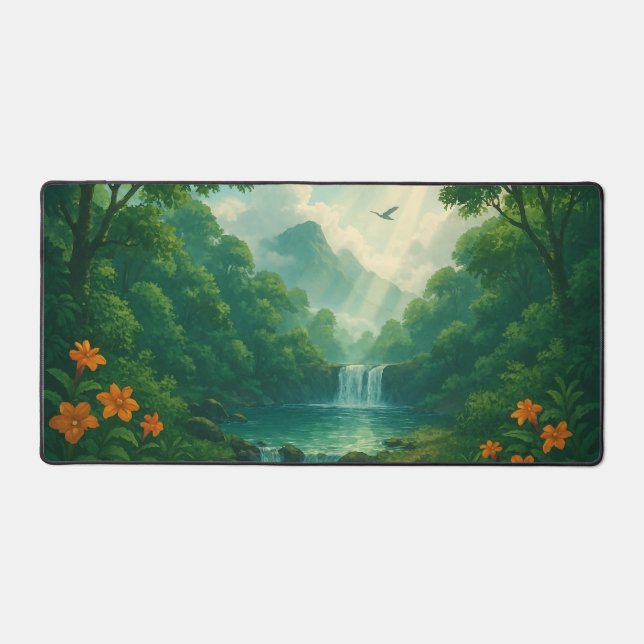 Forest Waterfall Landscape Desk Mat (Front)