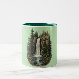 Forest Waterfall Landscape Two-Tone Coffee Mug