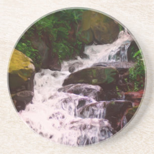 Forest Waterfall Photo Painting Coaster