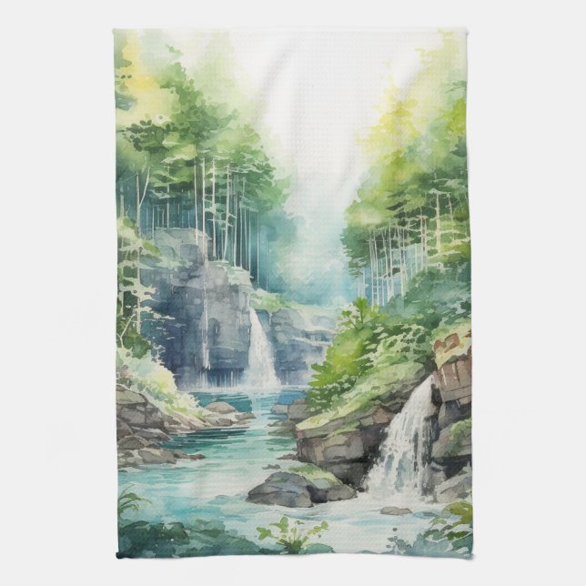 Forest Waterfall Tea Towel (Vertical)