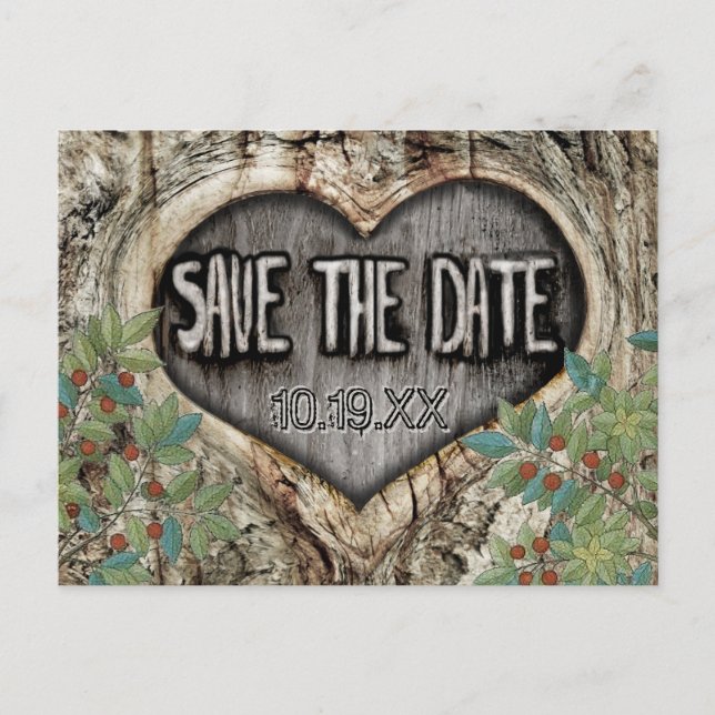 Forest Wedding Rustic Heart in Tree Save the Date Announcement Postcard (Front)