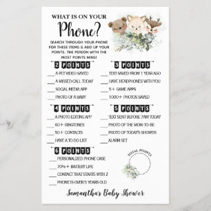 Forest What is on your Phone Baby Shower Game card