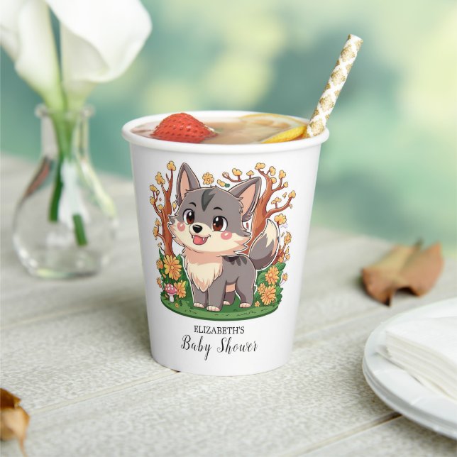 Forest Whimsical Wolf Baby Shower Paper Cups (Insitu)