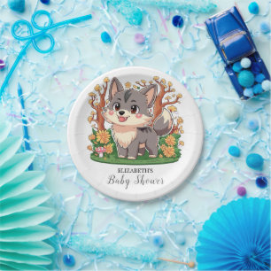 Forest Whimsical Wolf Baby Shower Paper Plate