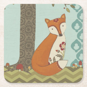 Forest Whimsy III Square Paper Coaster
