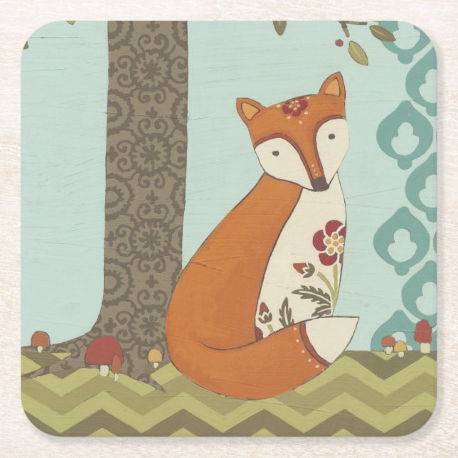 Forest Whimsy III Square Paper Coaster (Front)
