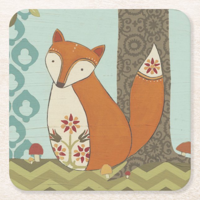 Forest Whimsy IV Square Paper Coaster (Front)