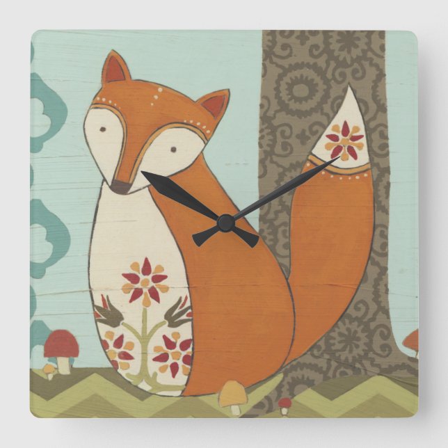 Forest Whimsy IV Square Wall Clock (Front)