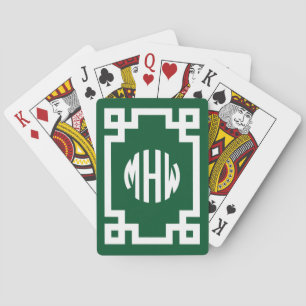Forest White Circle Monogram Greek Key DIY BG Playing Cards