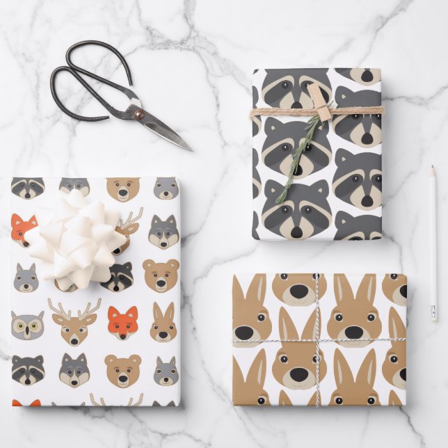 Forest Wild Animals Illustration Wrapping Paper Sheet (Front)