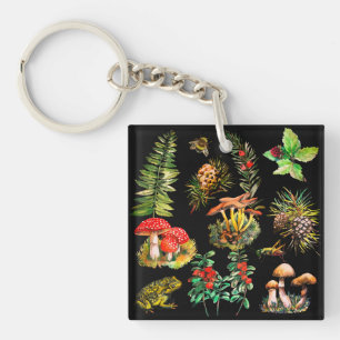 Forest, wild mushrooms key ring