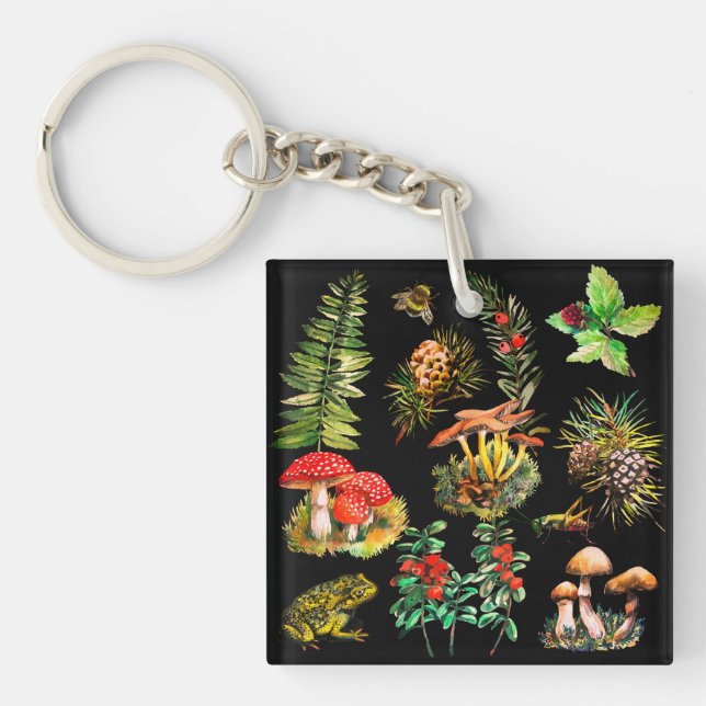 Forest, wild mushrooms key ring (Front)