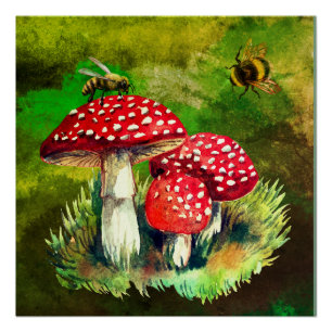 Forest, wild mushrooms poster