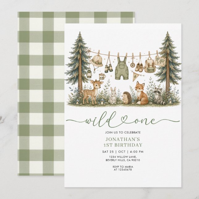Forest Wild One Birthday Invitation (Front/Back)