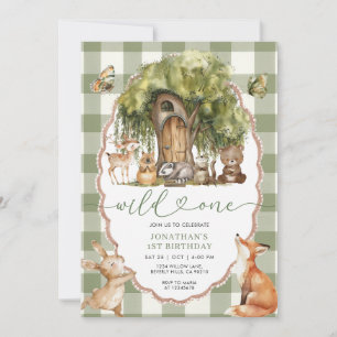 Forest Wild One First Birthday Woodland Animals Invitation