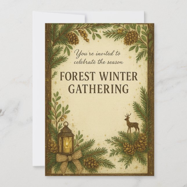 Forest Winter Gathering Invitation | Elegant  (Front)