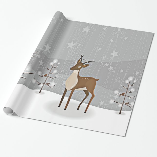 Forest Winter Wonderland Birds and Deer Wrapping Paper (Unrolled)