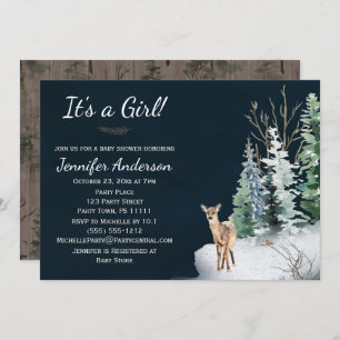 Forest Winter Woodland Deer Girl Baby Shower Invitation
