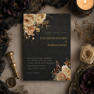 Forest Witch Black Floral Wedding Invitation