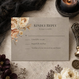 Forest Witch Black Floral Wedding RSVP Card