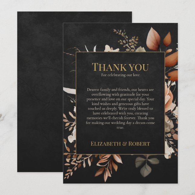 Forest Witch Black Floral Wedding Thank You Card (Front/Back)
