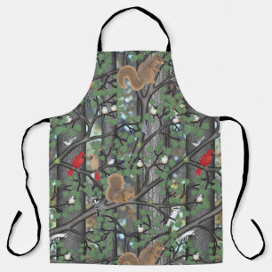 forest with birds and squirrels apron