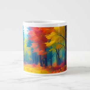 Forest with Colourful Trees And Flowers Large Coffee Mug