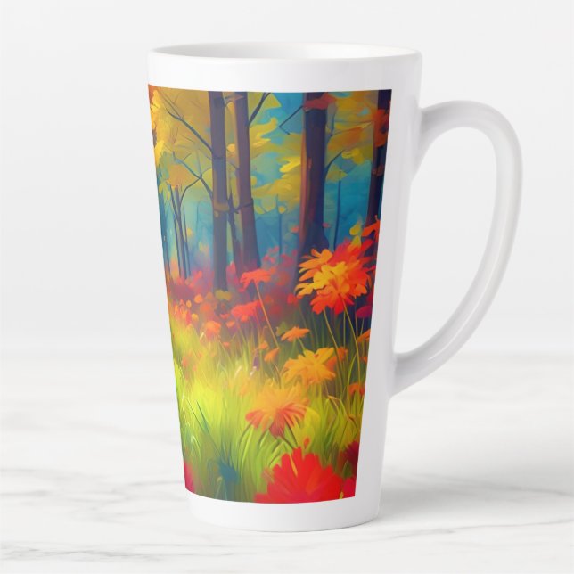 Forest with Colourful Trees And Flowers Latte Mug (Right)