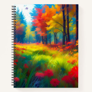 Forest with Colourful Trees And Flowers Notebook